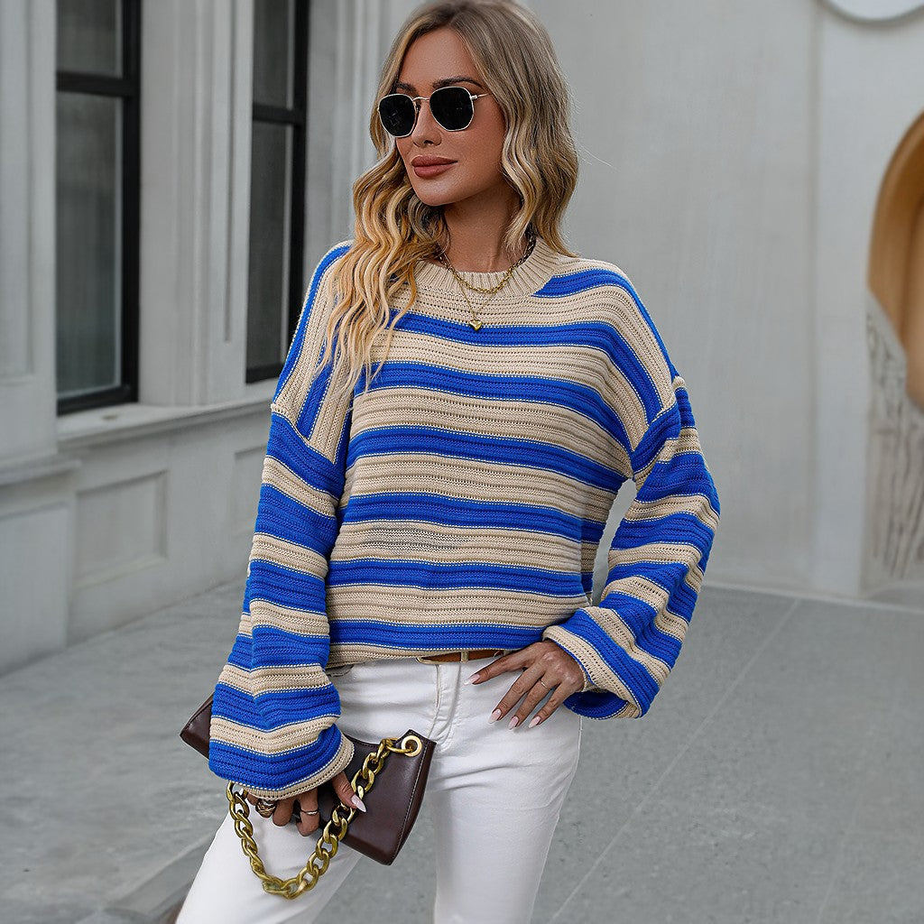 Winter Long Sleeve Striped Knitted Pullover Sweater