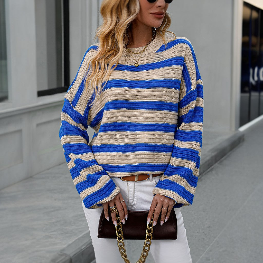 Winter Long Sleeve Striped Knitted Pullover Sweater