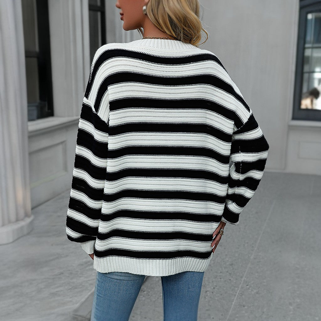 Winter Long Sleeve Striped Knitted Pullover Sweater