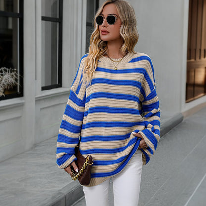 Winter Long Sleeve Striped Knitted Pullover Sweater