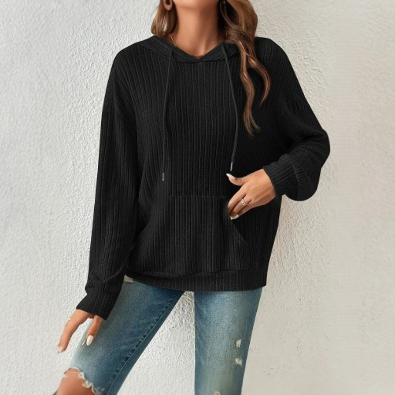 Winter Sunken Stripe Knit Sweater Hoodie