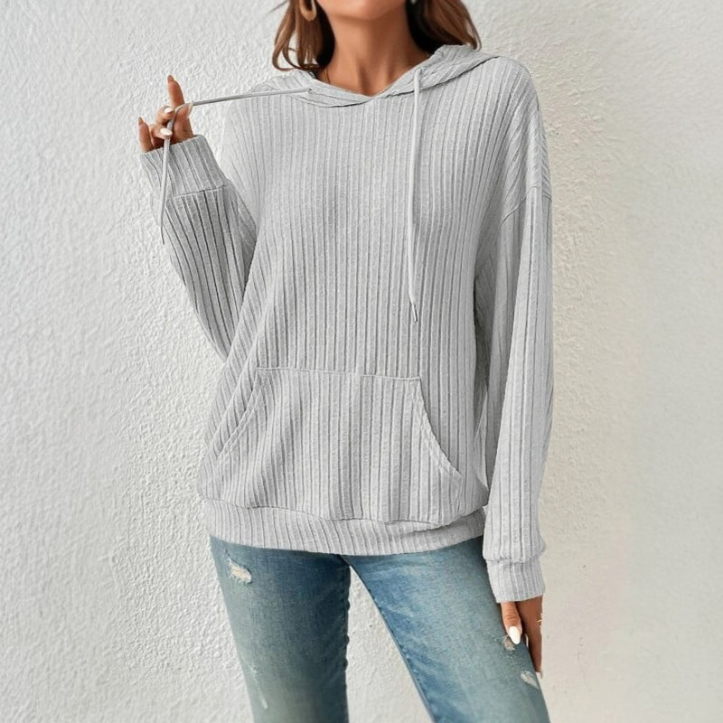 Winter Sunken Stripe Knit Sweater Hoodie