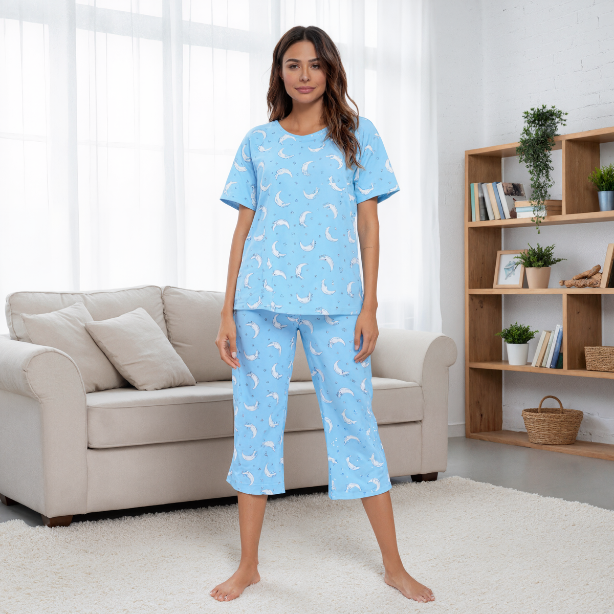 Cotton Capri Pajama Set For Women