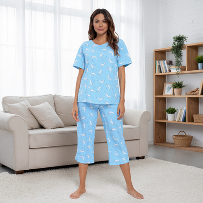 Cotton Capri Pajama Set For Women