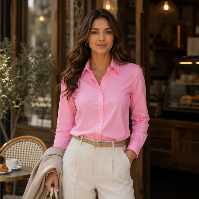 Classic Long Sleeve Button Down Casual Blouse For Women