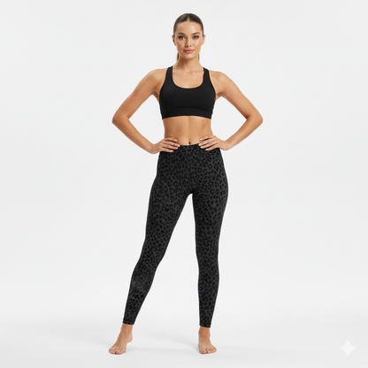 Women's Black Flocked Leopard Print High Rise Leggings