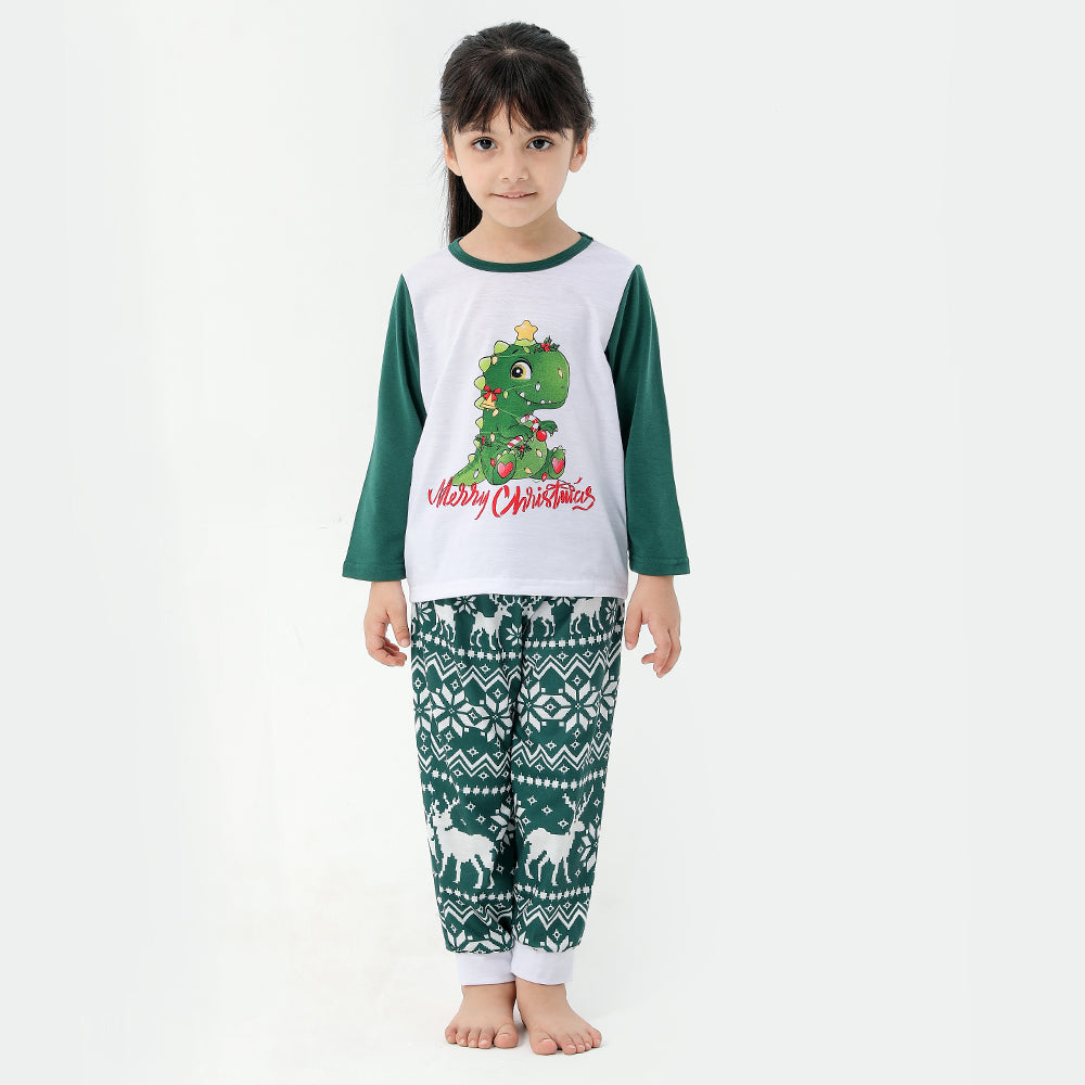 Cartoon Dino Printed Christmas Family Matching Pajamas Set