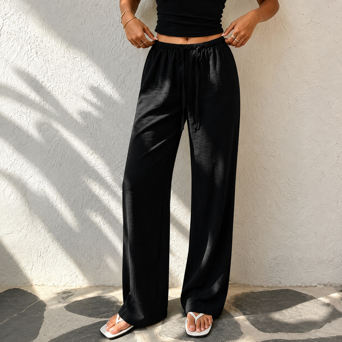 Linen Style High Rise Casual Everyday Vacation Pants For Women