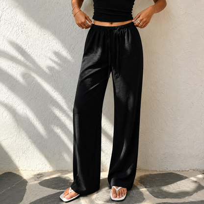 Linen Style High Rise Casual Everyday Vacation Pants For Women