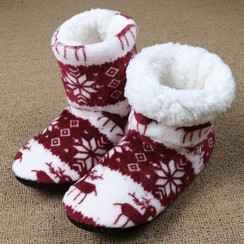 Christmas Elk Printed Plush Slippers