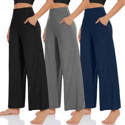 Pack Of 3 Wide Fit High Rise Pants With Pockets For Women