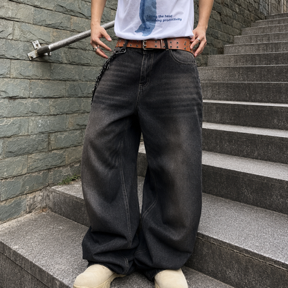 Wide Fit Vintage Design Baggy Pants With Pockets For Men