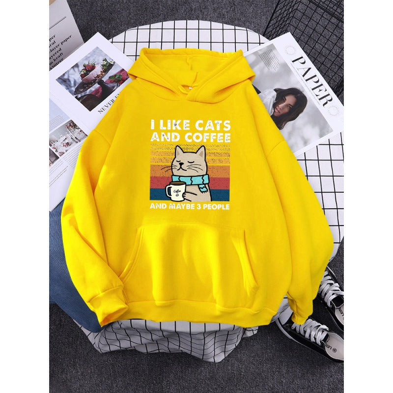 I Like Cats And Coffee Printed Hoodie