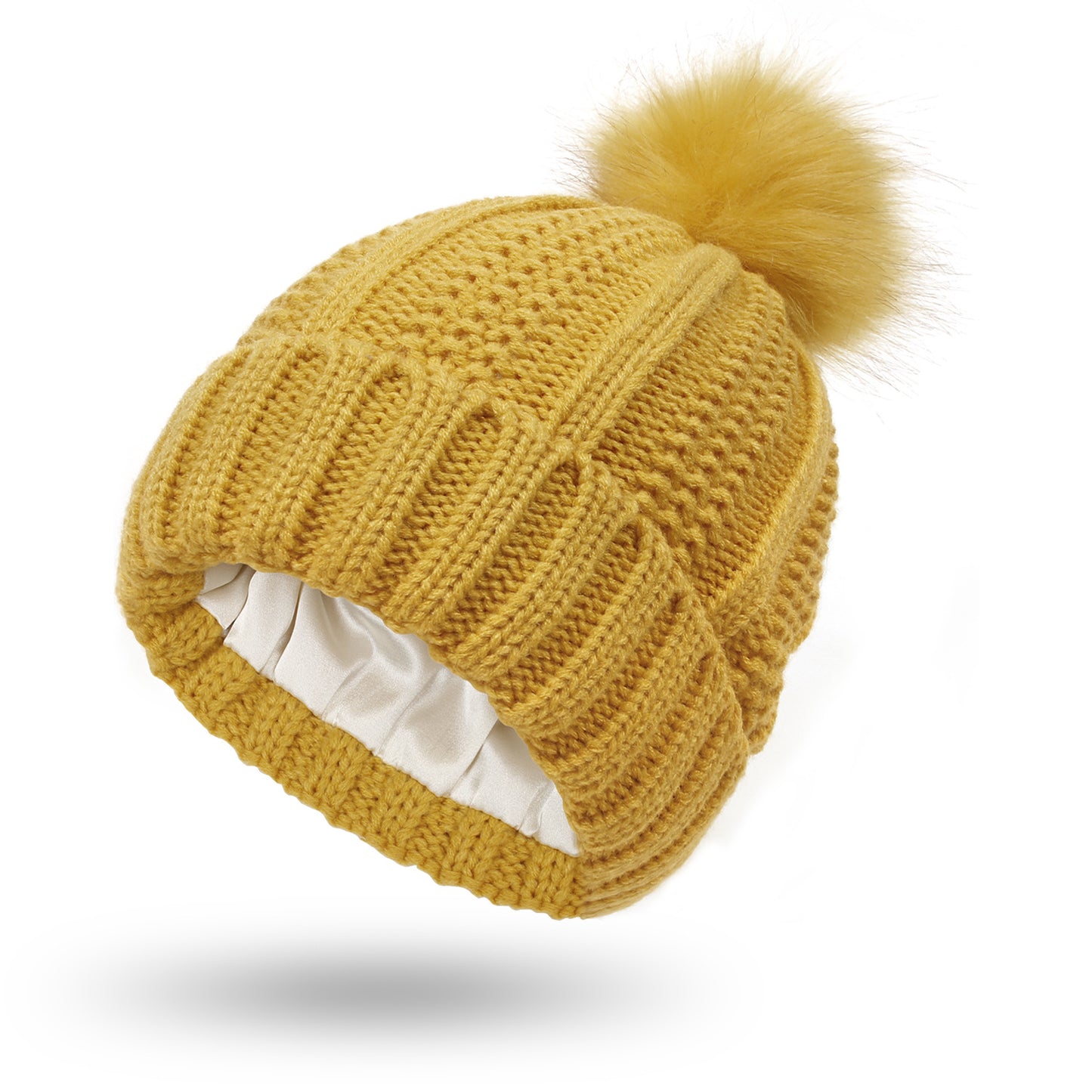 Fashionable Stretchy Lined Fur Pom Beanie Knit Hat