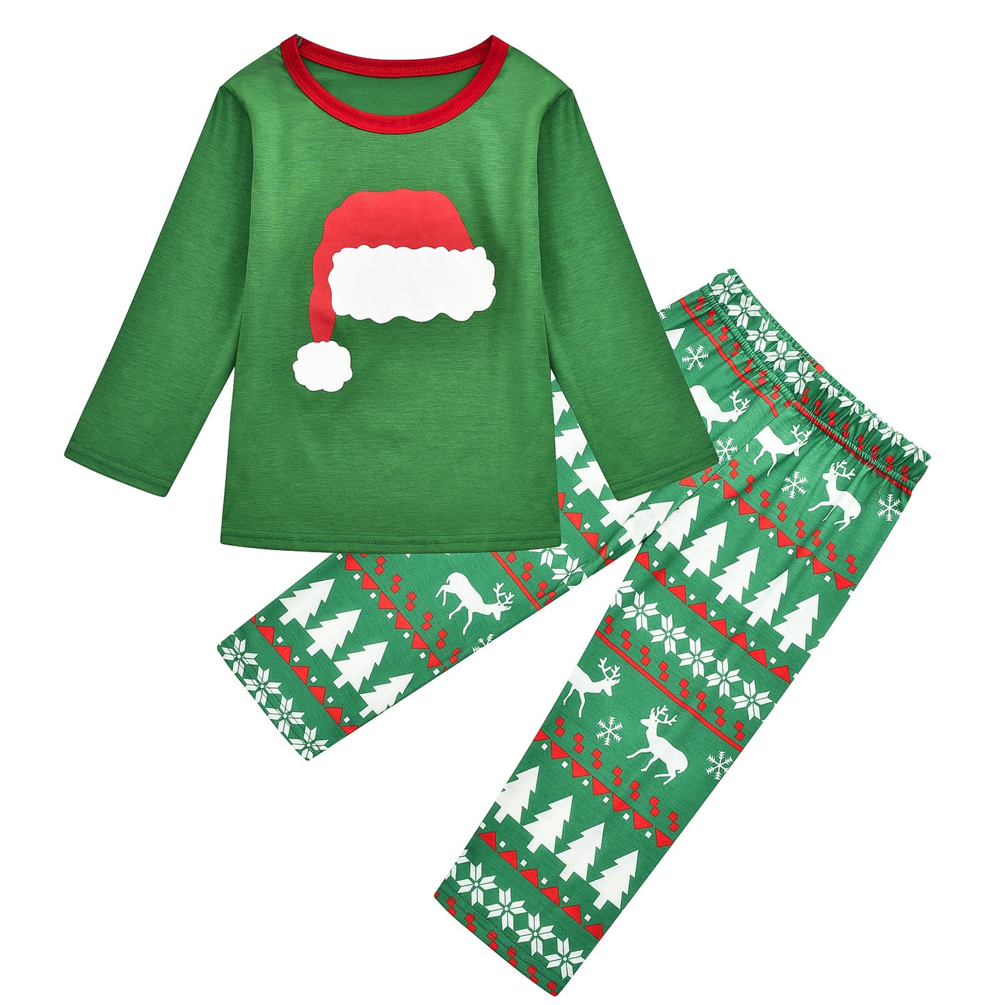 Passendes Familien-Pyjama-Set mit Weihnachtsmütze und Aufdruck