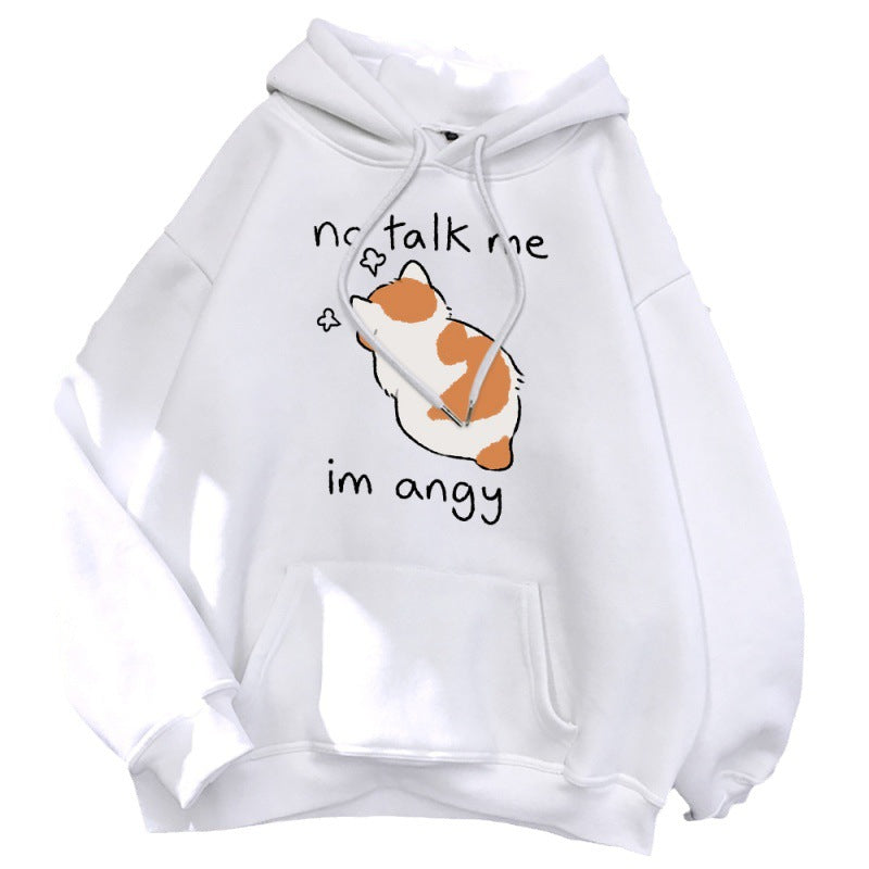 No Talk Me Im Angry Cat Printed Hoodie