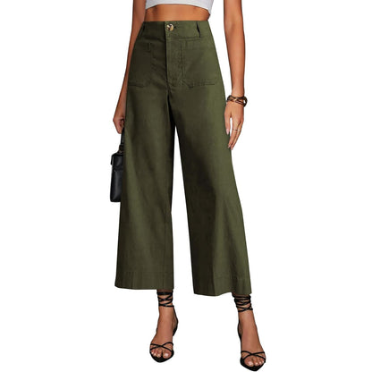 Casual Wide Cropped Stretchy Straight Pants For Women