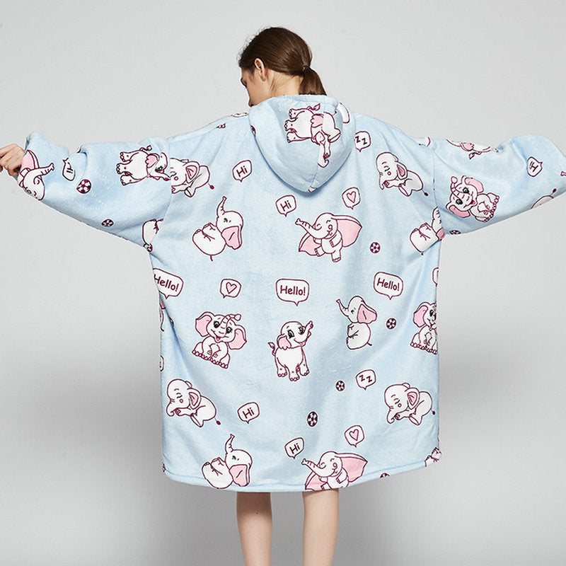 Cozy Oversized Printed Fleece Blanket Hoodie