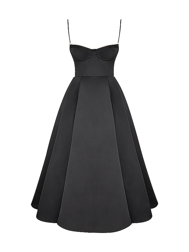 Sweetheart Neckline Cinched Waist A Line Midi Dress