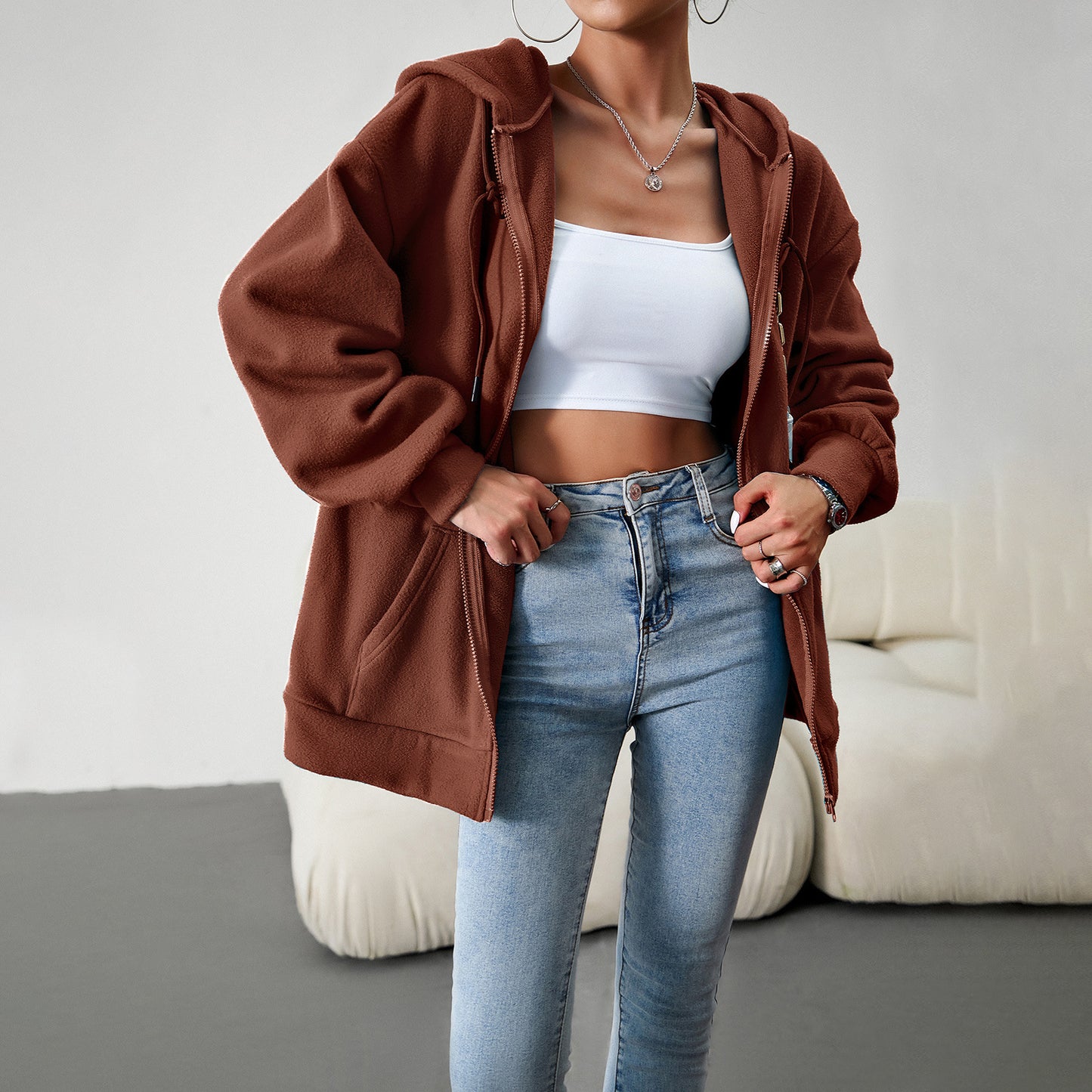 Casual Zipper Hooded Loose Cardigan Jacket