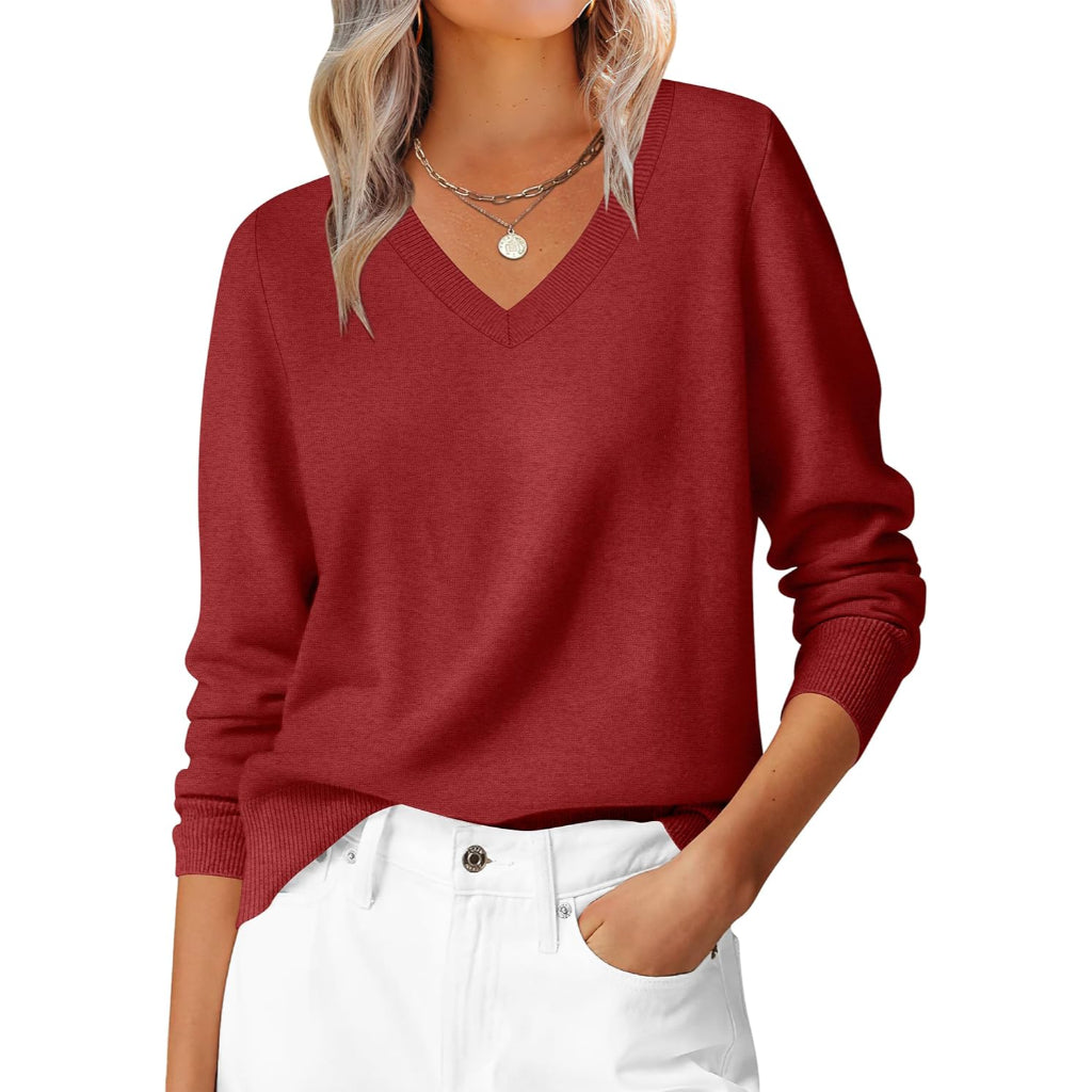 Classic Soft Long Sleeve Knit Pullover Sweater Top For Women