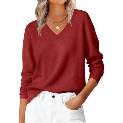 Classic Soft Long Sleeve Knit Pullover Sweater Top For Women