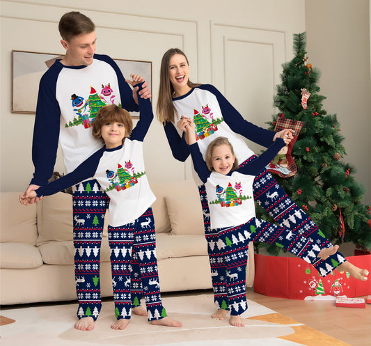 Cartoon Christmas Tree Printed Family Matching Pajamas Set