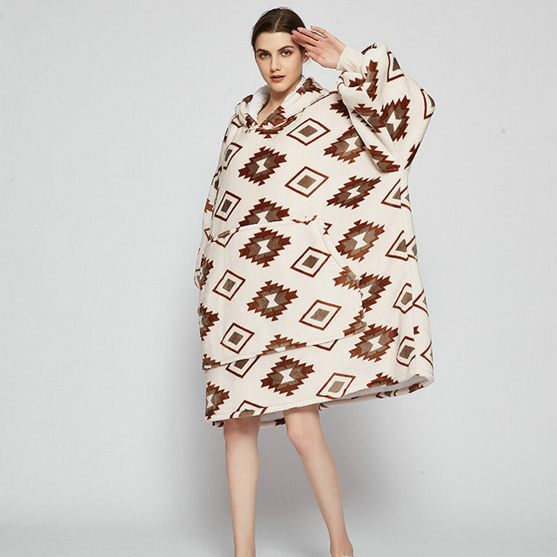 Cozy Oversized Printed Fleece Blanket Hoodie