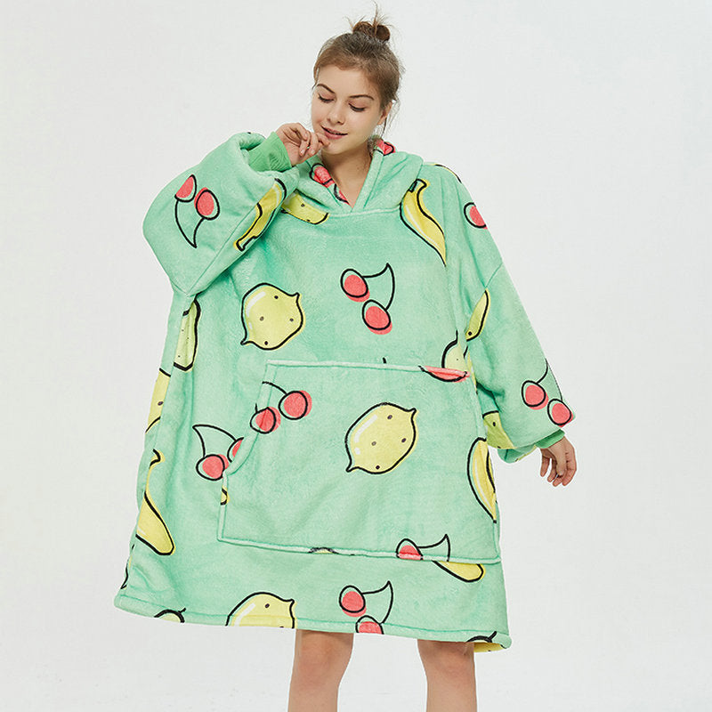 Cozy Oversized Printed Fleece Blanket Hoodie