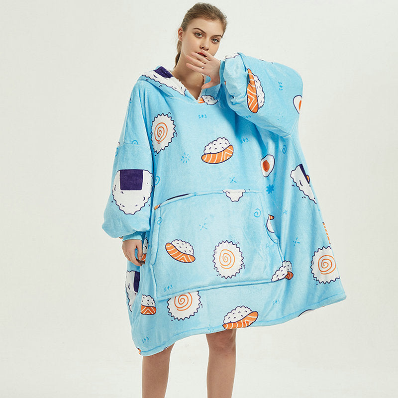 Cozy Oversized Printed Fleece Blanket Hoodie