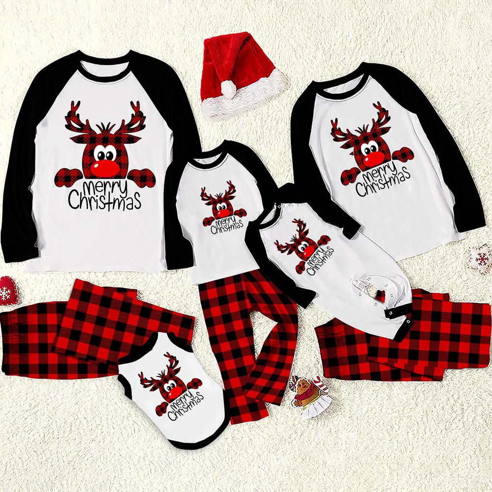 Baby Reindeer Plaid Christmas Family Matching Pajamas Set