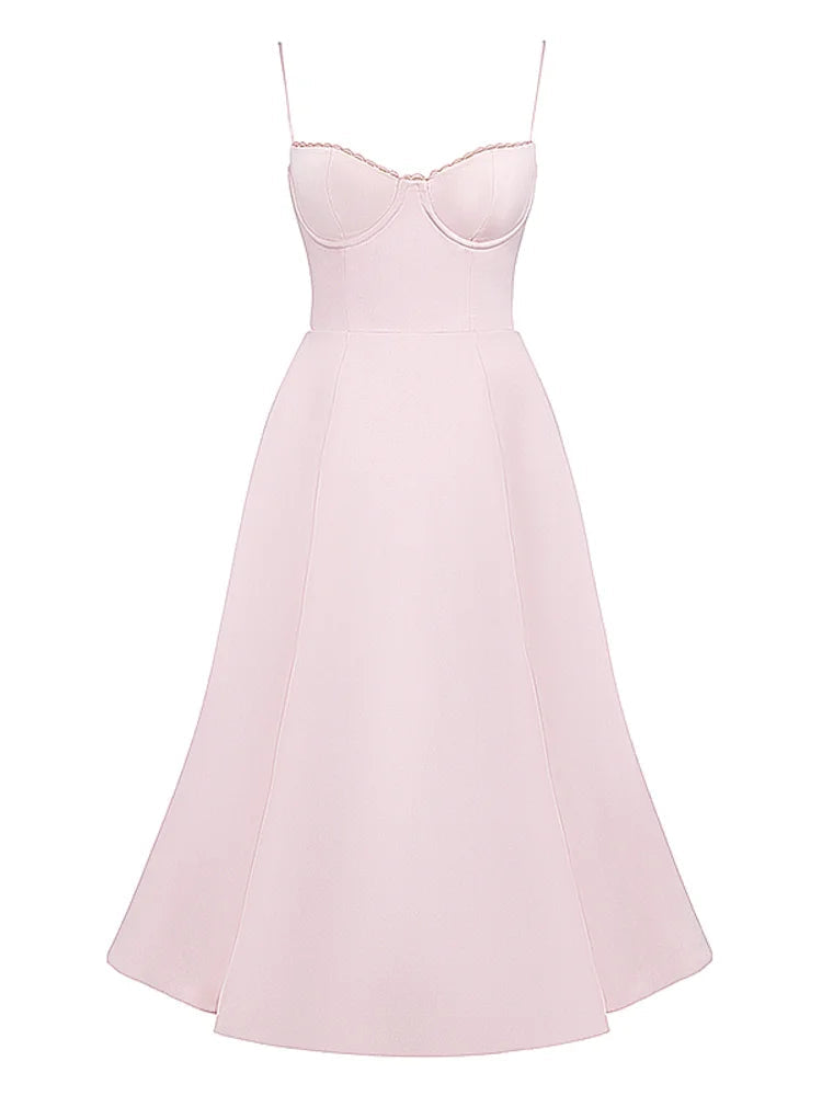 Sweetheart Neckline Cinched Waist A Line Midi Dress