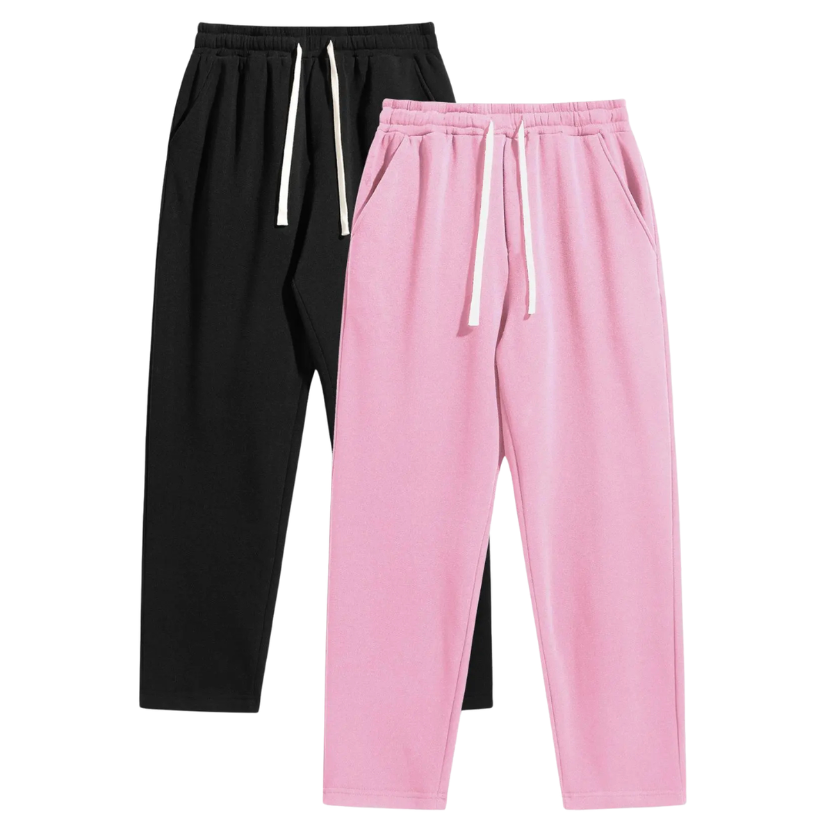 Set Of 2 Regular Fit Solid Colored Athleisure Sweatpants With Drawstrings