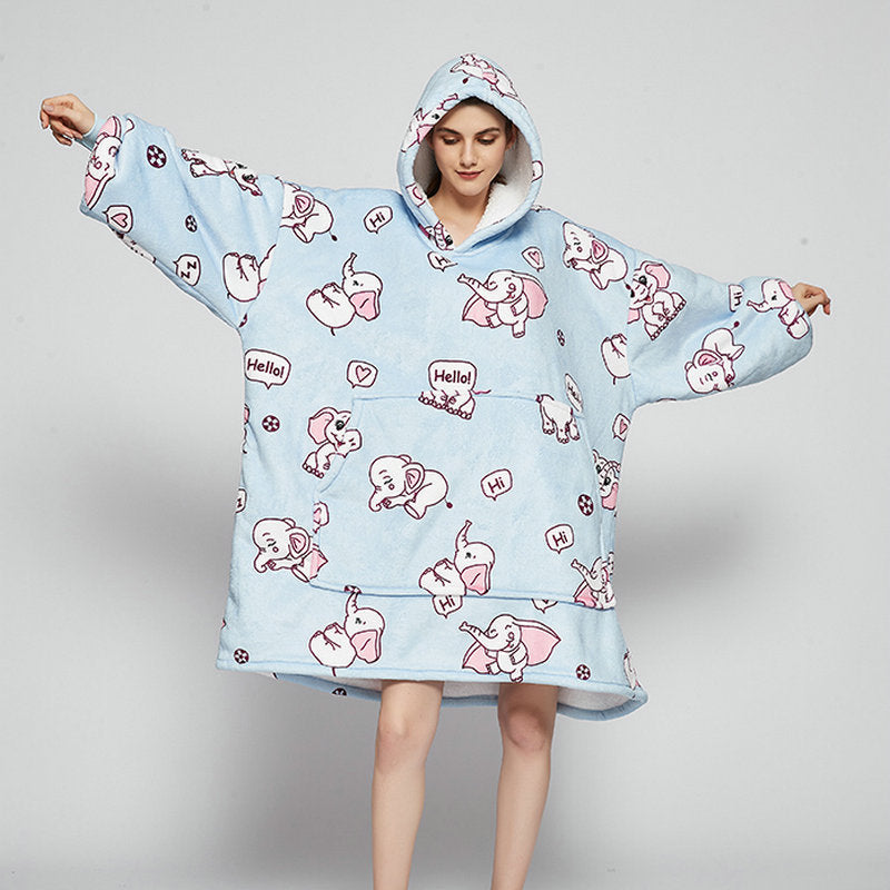 Cozy Oversized Printed Fleece Blanket Hoodie