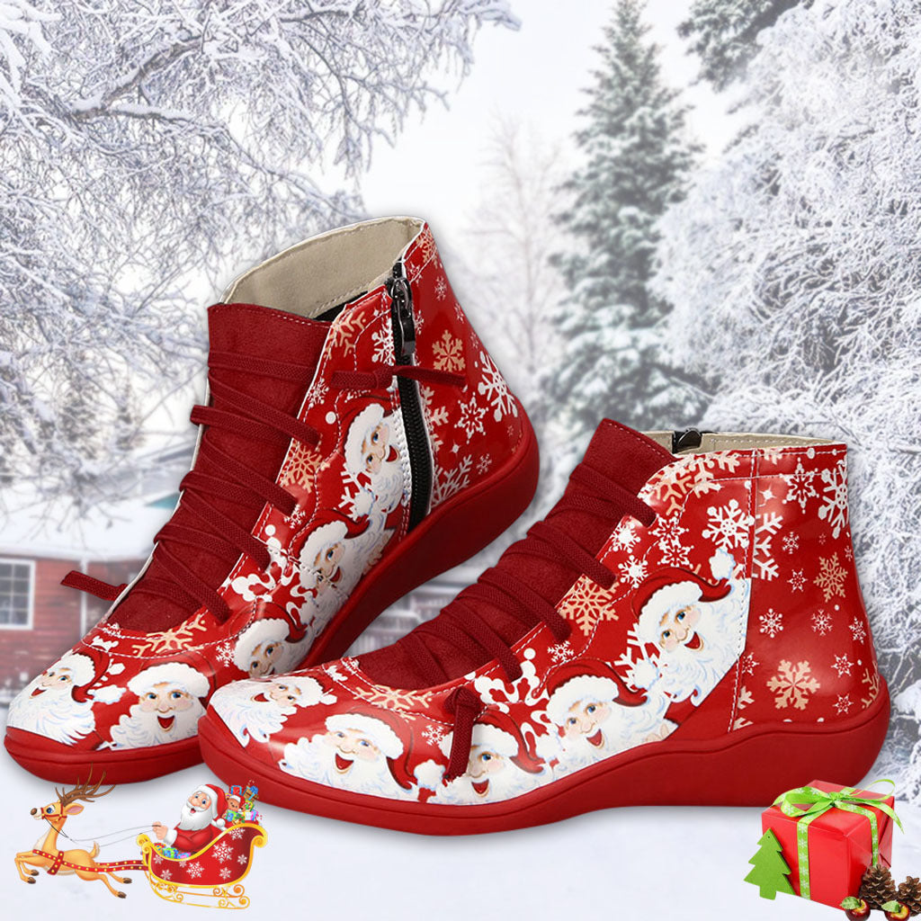 Christmas Santa Claus Snowflake Printed Flat Shoes