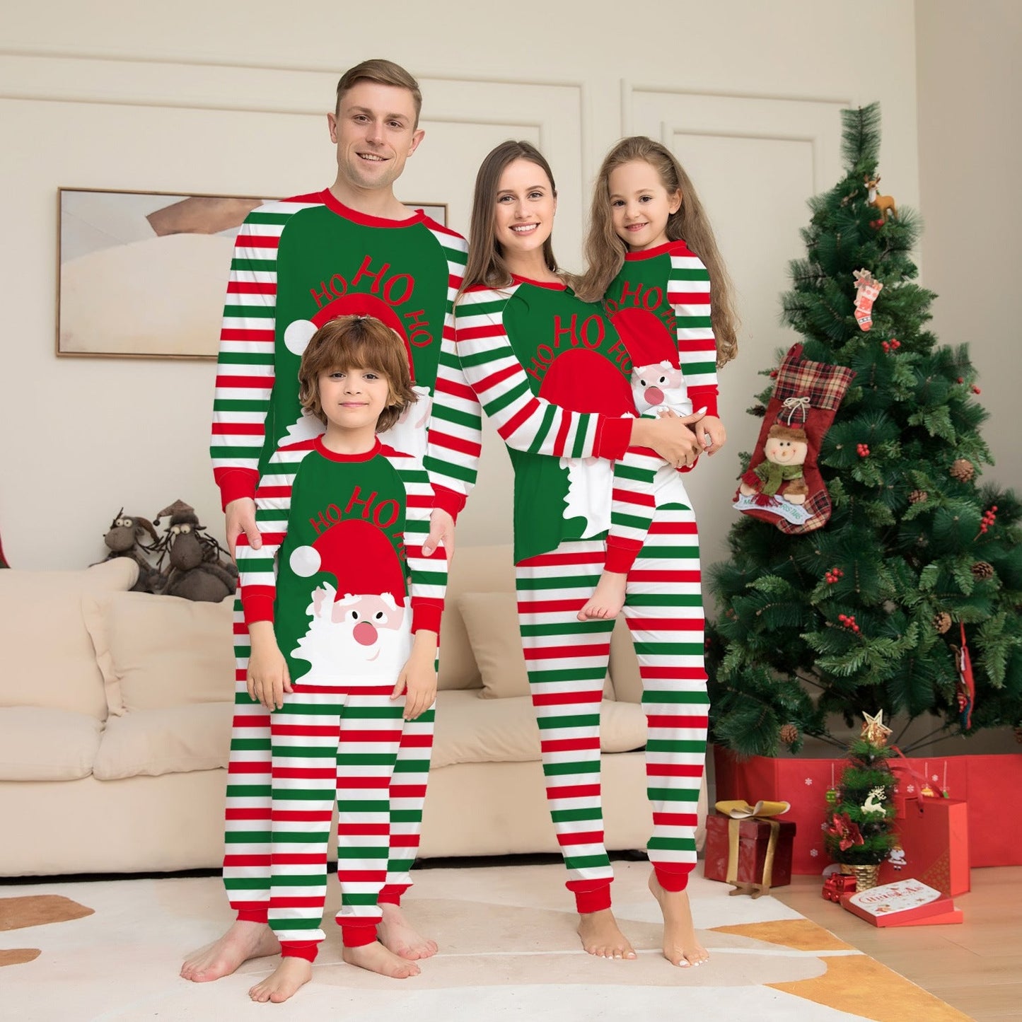 Ho Ho Ho Santa Bedrucktes weihnachtliches, passendes Pyjama-Set für die ganze Familie