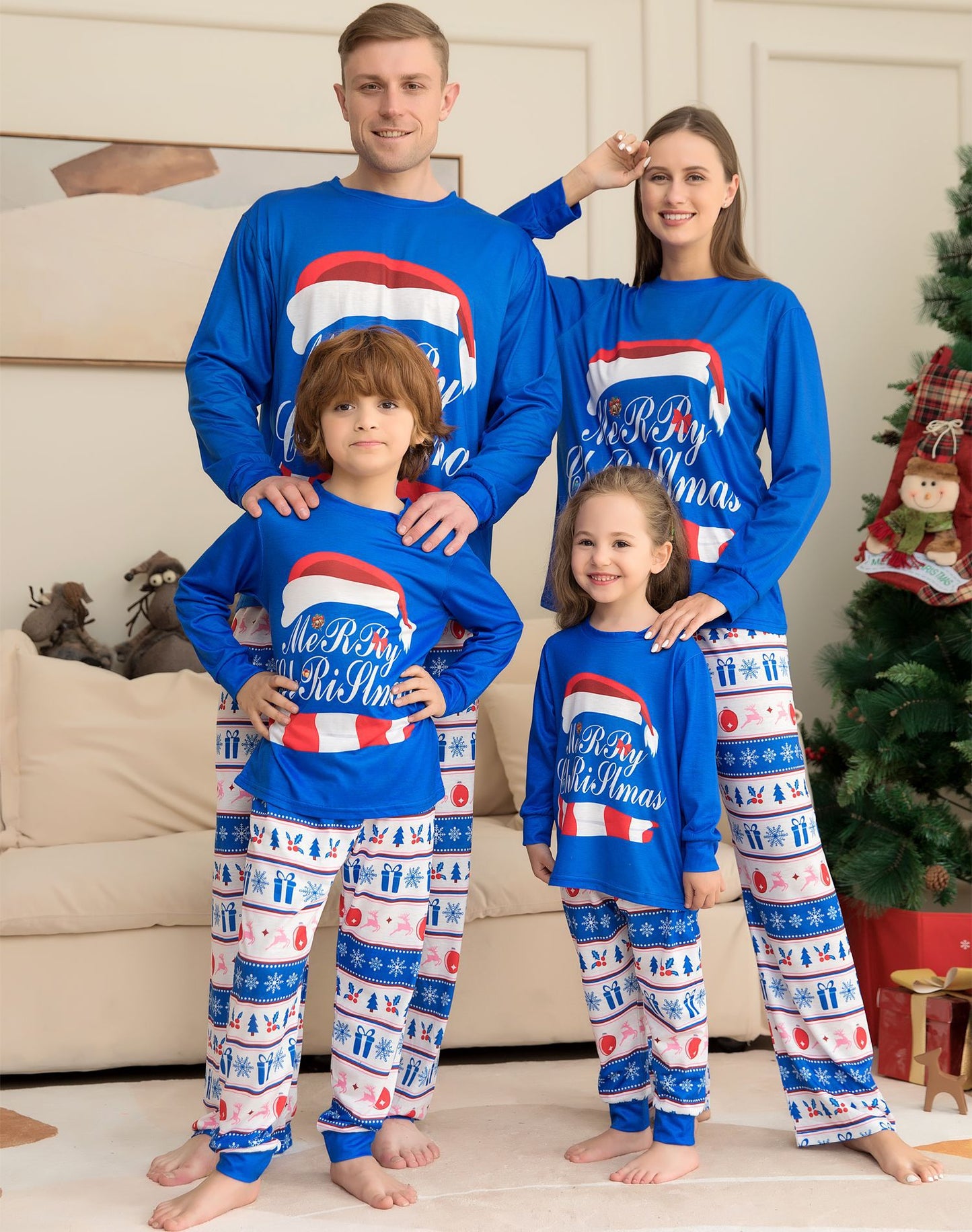 Christmas Hat Printed Family Matching Pajamas Set