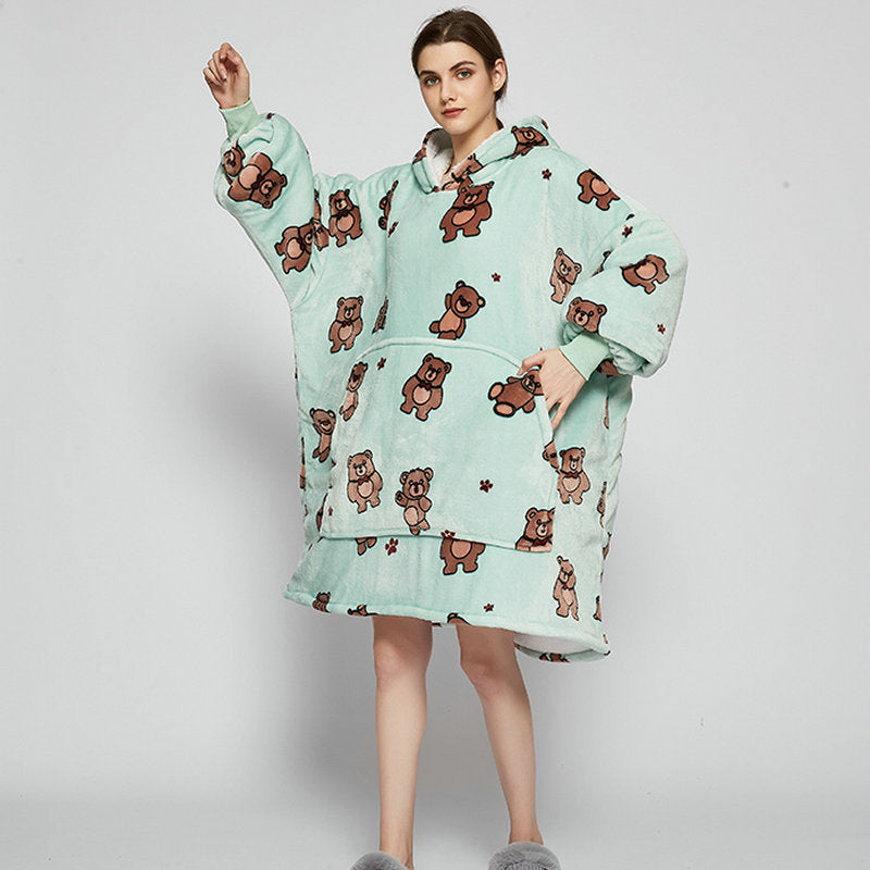 Cozy Oversized Printed Fleece Blanket Hoodie