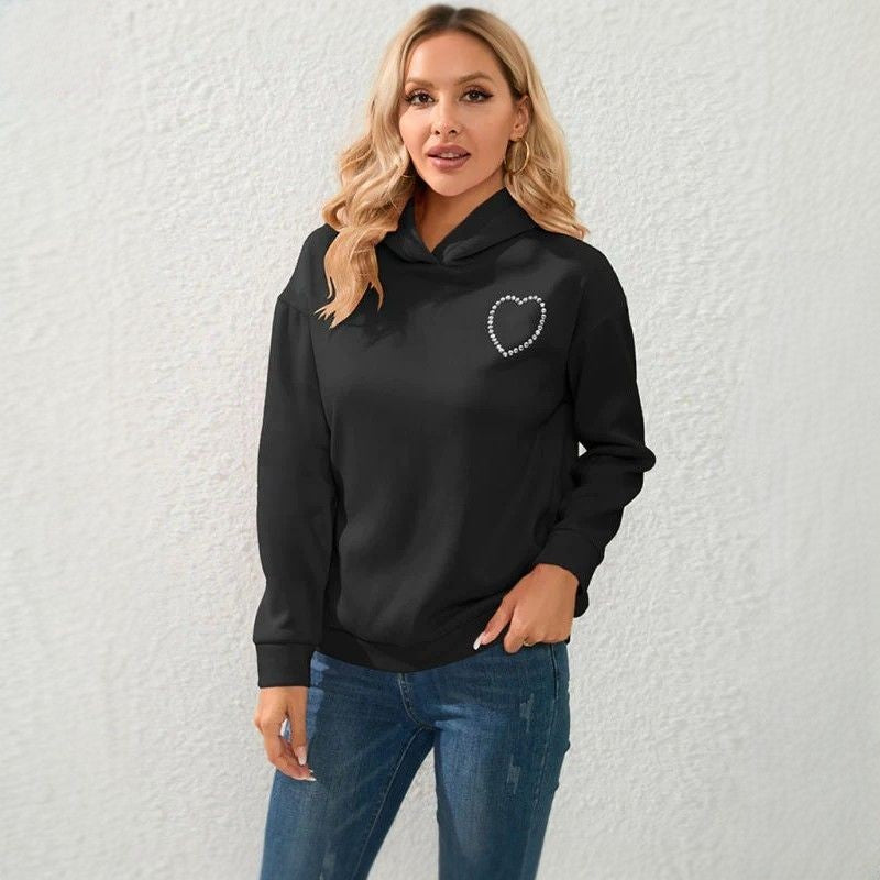 Cropped Rhinestone Long Sleeve Hoodie