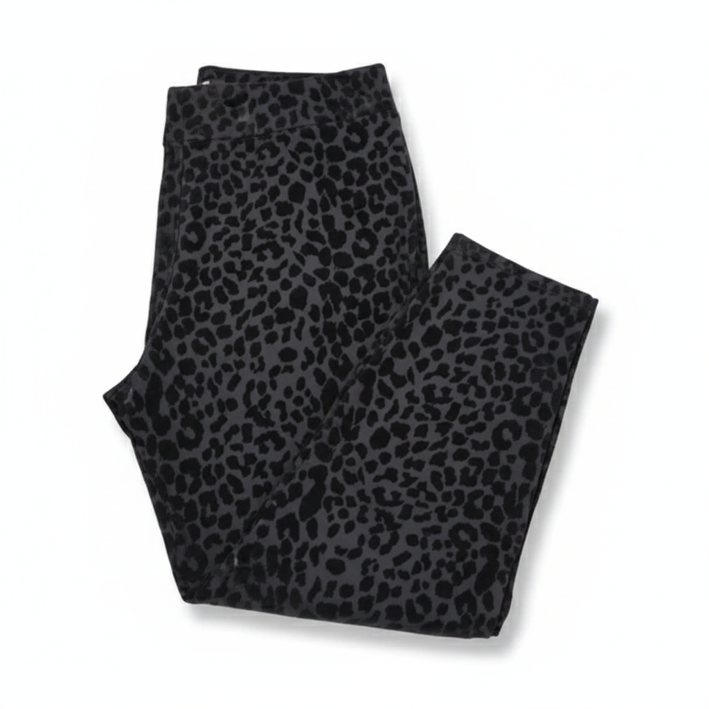 Women's Black Flocked Leopard Print High Rise Leggings