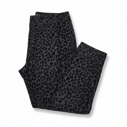 Women's Black Flocked Leopard Print High Rise Leggings