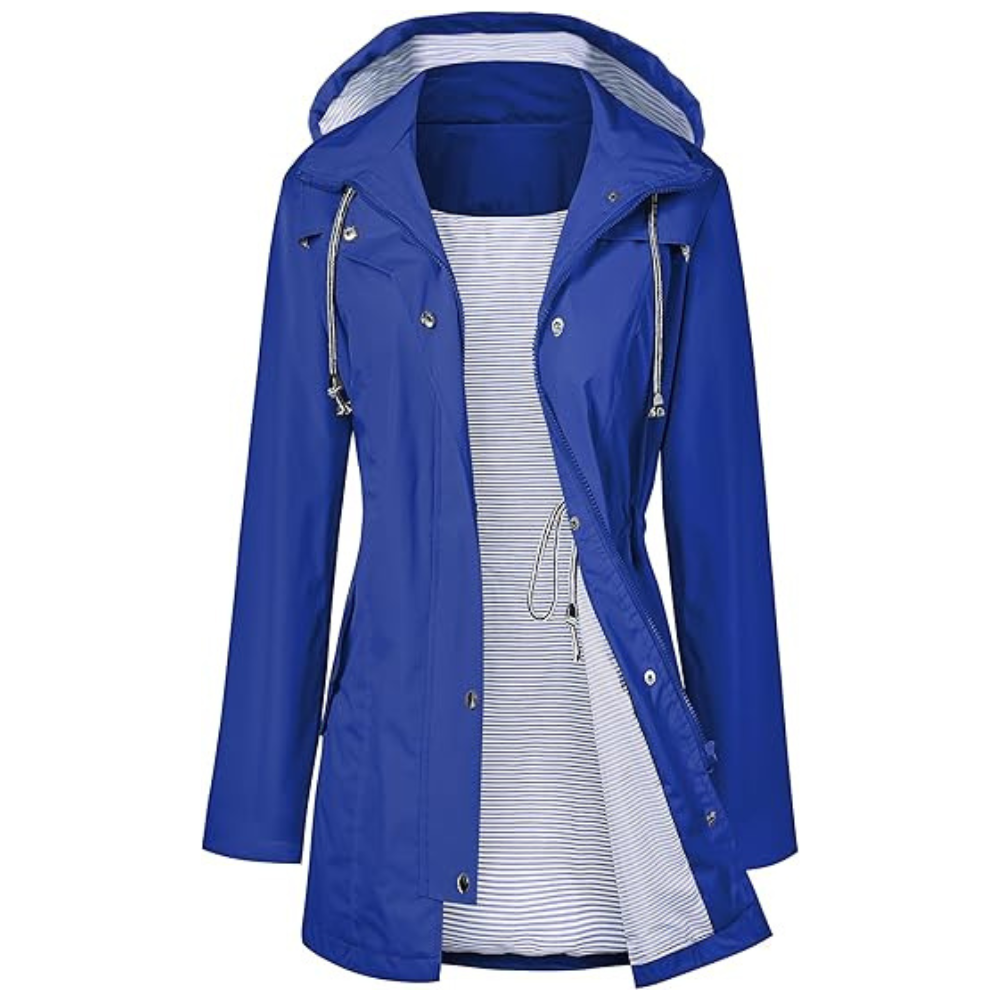 Waterproof Long Hooded Trench Coat Lined Windbreaker Travel Jacket