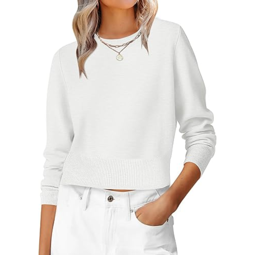 Cropped Long Sleeve Casual Lightweight Knit Sweater