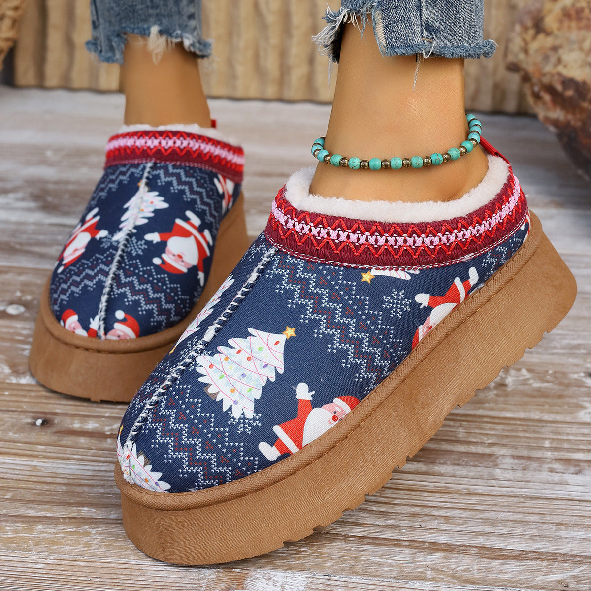 Christmas Cartoon Printed Plush Lined Shoes