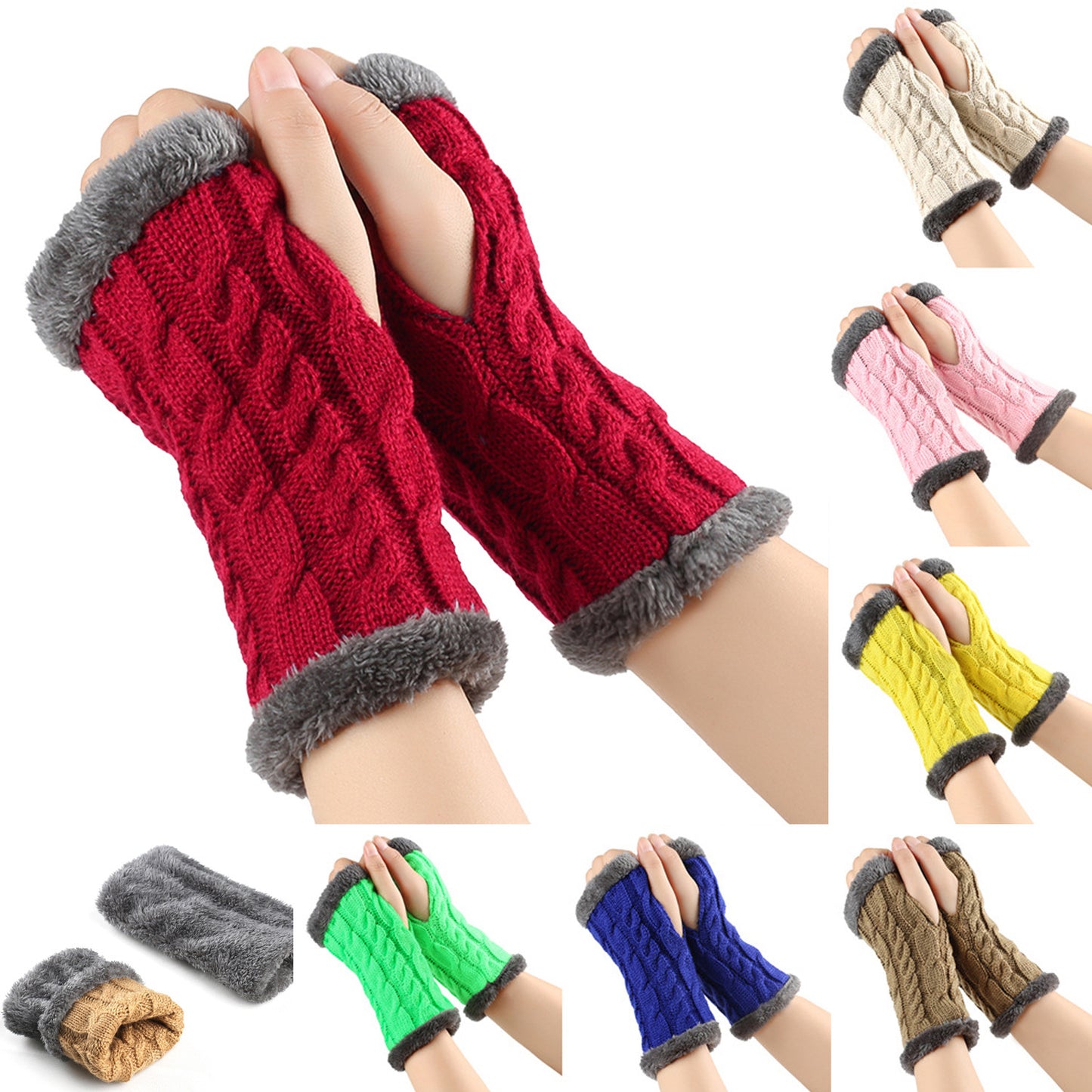 Fleece Lined Fluffy Twist Knitted Gloves