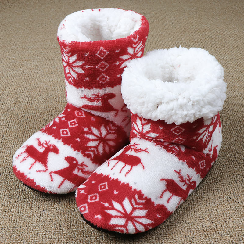 Christmas Elk Printed Plush Slippers