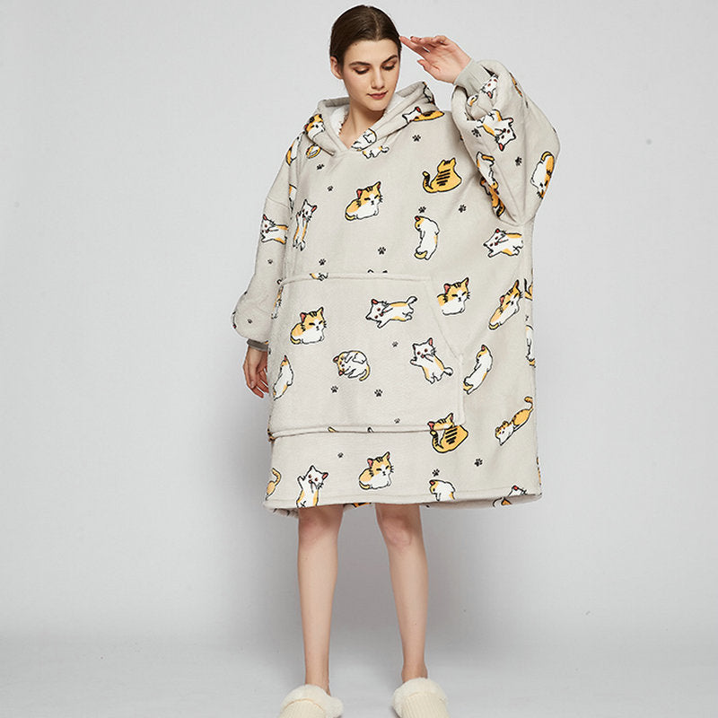 Cozy Oversized Printed Fleece Blanket Hoodie