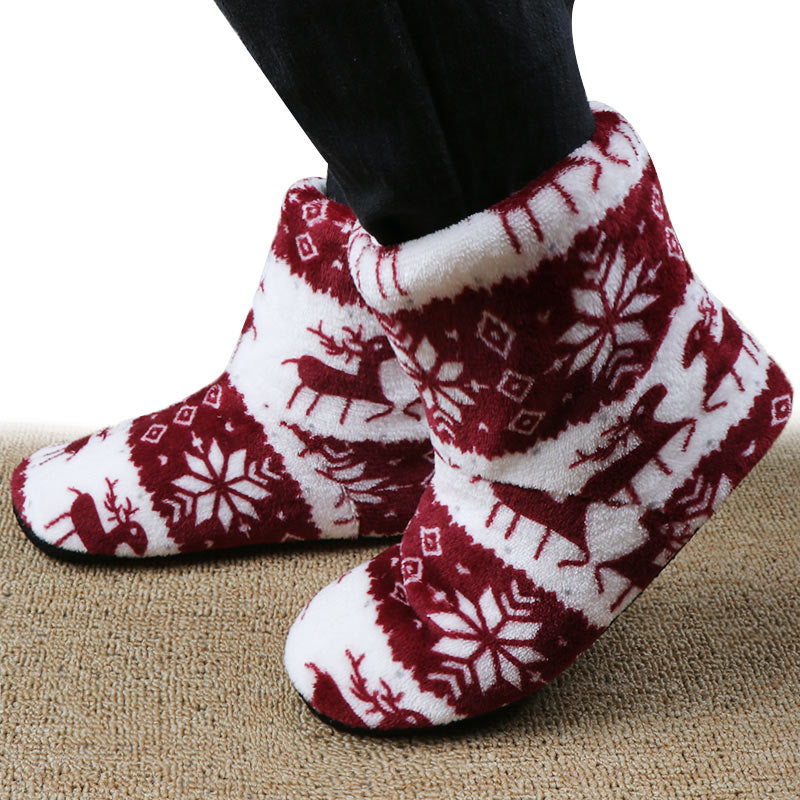 Christmas Elk Printed Plush Slippers