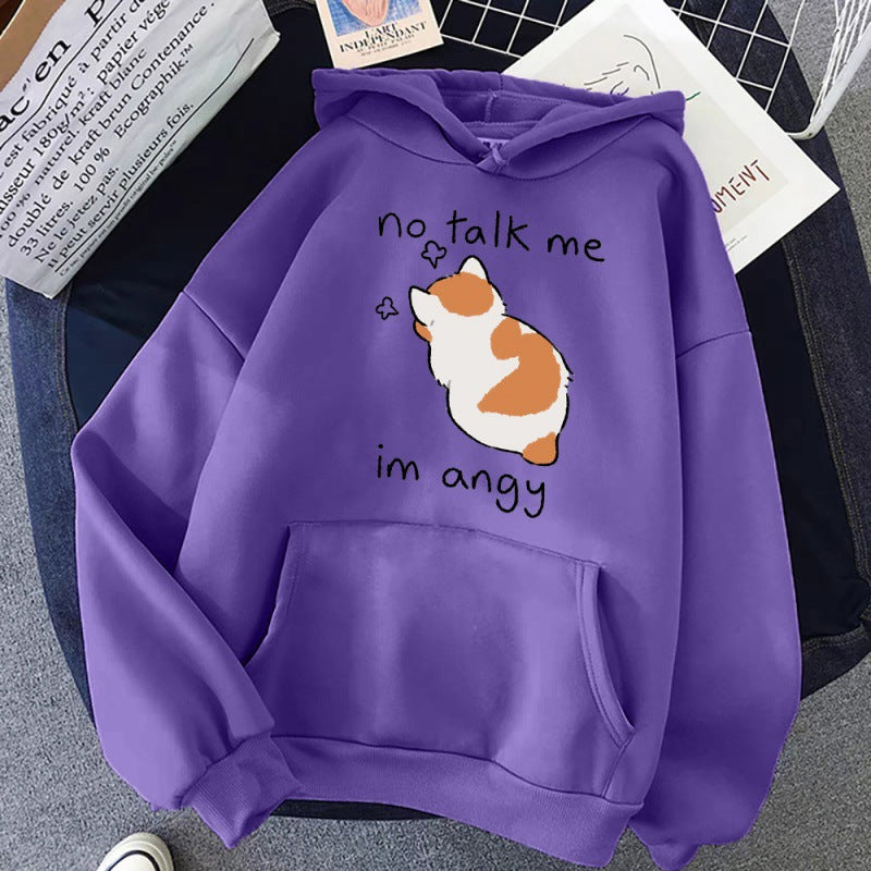 No Talk Me Im Angry Cat Printed Hoodie