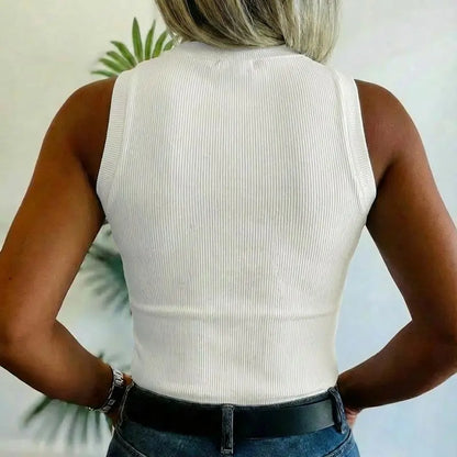 Rhinestone Detail Ribbed Sleeveless Slim Fit Tank Top For Women
